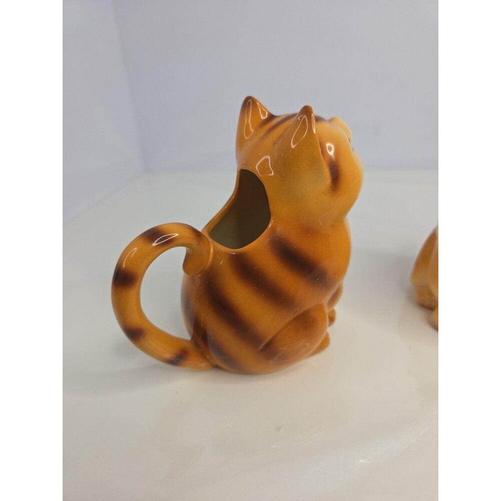 Nocrest Hand Painted Orange Tabby Cats Sugar & Creamer Set Japan Rare Antique - Picture 3 of 15